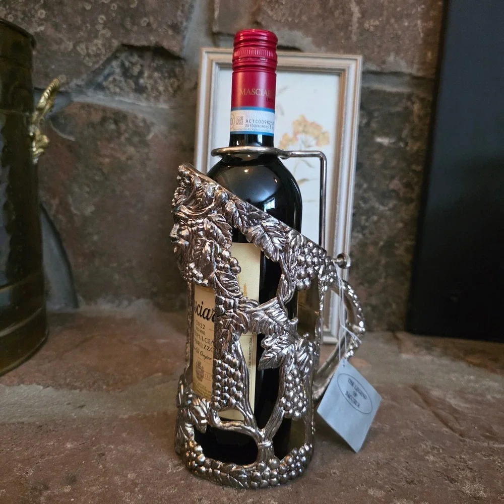 Vintage Godinger Bacchus Silver Plated Wine Bottle Holder Grapevine Decanter